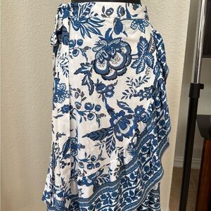 Floral Blue and White Wrap Skirt
